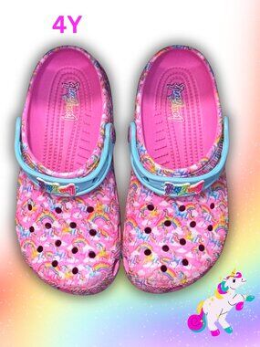 Lisa Frank x Crocs Unicorn Rainbow Graphic Clogs Youth J4 EUC